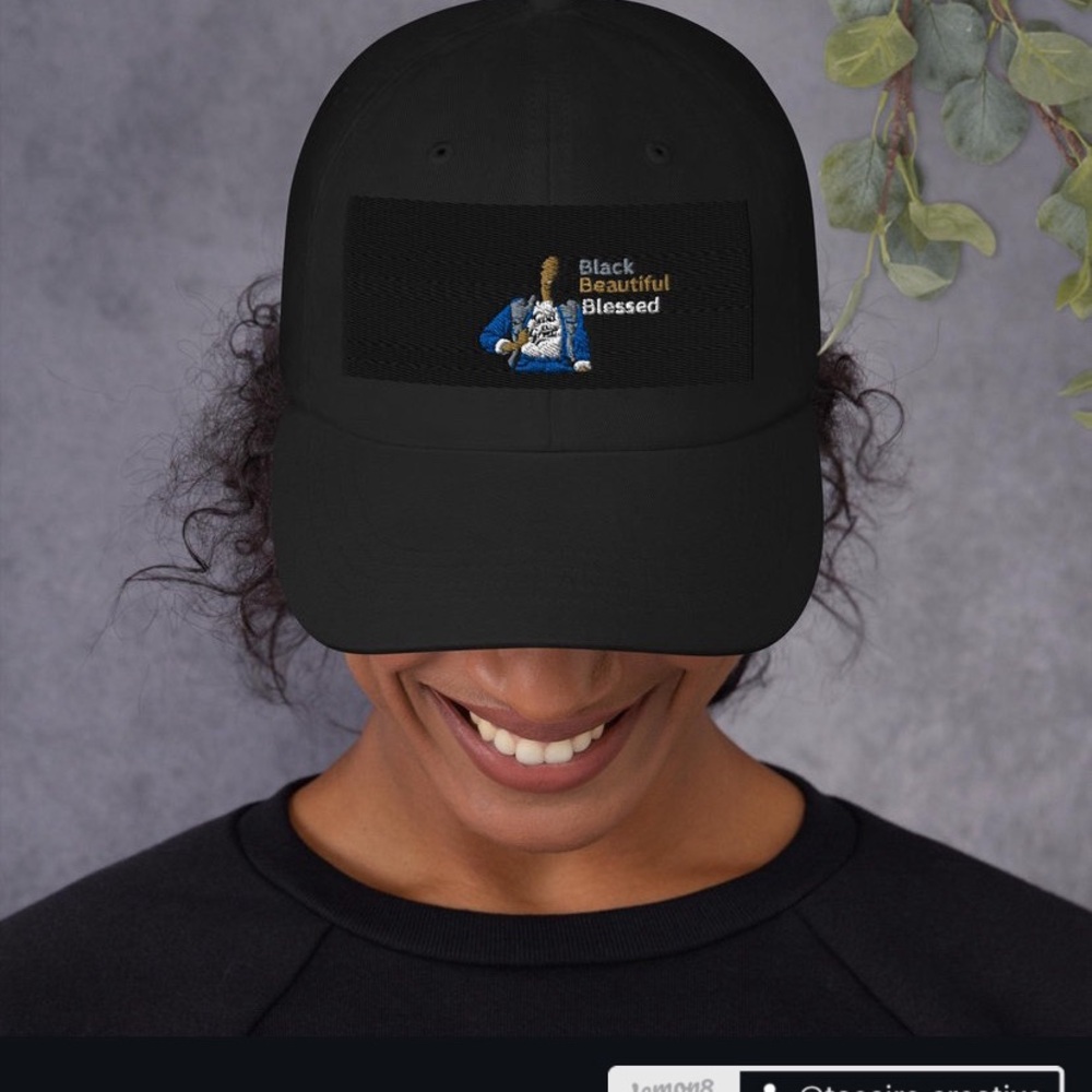 Black Cap with Embroidered Design